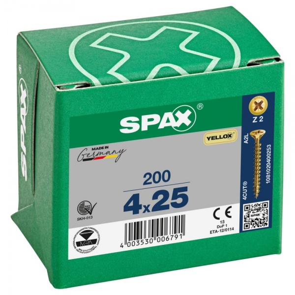 Spax 4 X 25 Countersunk Pozi Box 200