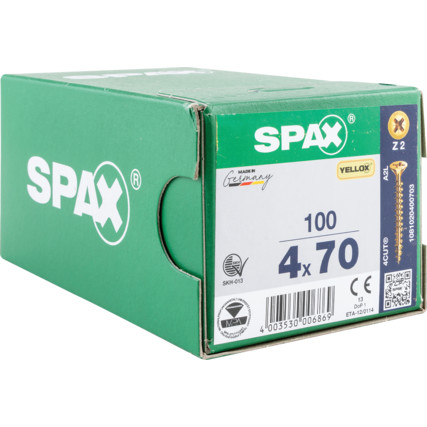 Spax 4 X 70 Countersunk Pozi Box 100