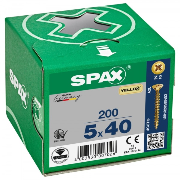 Spax 5 X 40 Countersunk Pozi Box 200